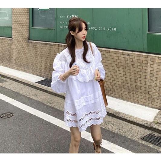 フリル ワンピース 韓国 パフスリーブ パンチングレース オルチャン ストリート K Pop 長袖 ショート丈 チュニック ブラウス 5op 2 メール便ok 5op 2 Joyboxストリートショップ 通販 Yahoo ショッピング
