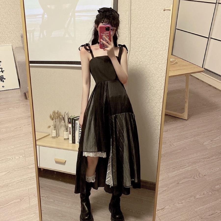 キャミ ロング ワンピース 韓国ファッション K Pop V系 原宿系 レース オルチャン スリット アシメ 変形 切替 リボン ノースリーブ 5op 58 5op 58 Joyboxストリートショップ 通販 Yahoo ショッピング