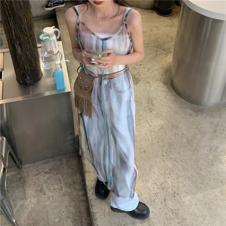 シースルー キャミ ワンピース 韓国 オルチャン ストリート シアー タイダイ マーブル K Pop チュニック ロング 個性 ノースリーブ 5op 94 メール便ok 5op 94 Joyboxストリートショップ 通販 Yahoo ショッピング
