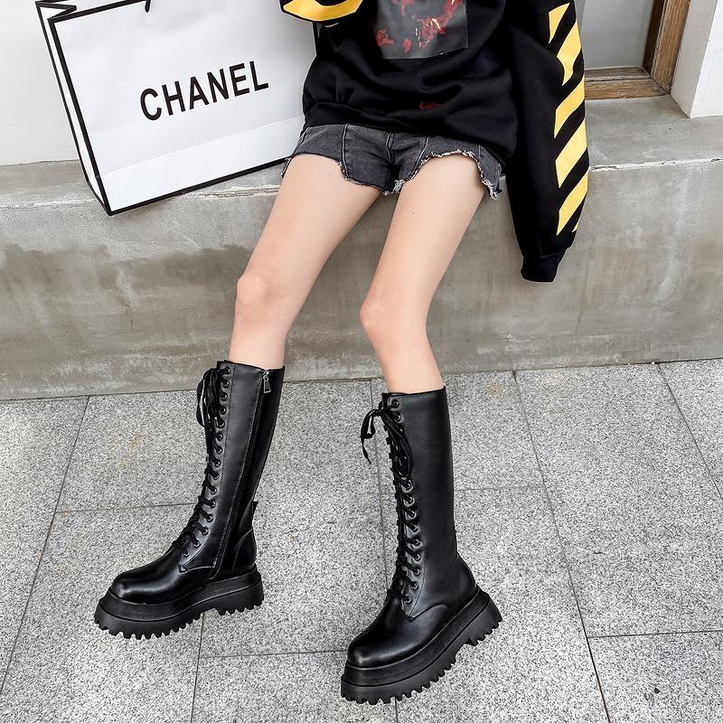 厚底 編み上げ レースアップ ロング ブーツ 韓国 ストリート オルチャン 原宿系 Hiphop V系 ギャル K Pop 地雷 合皮 靴 シューズ レディース 5sho 159 5sho 159 Joyboxストリートショップ 通販 Yahoo ショッピング
