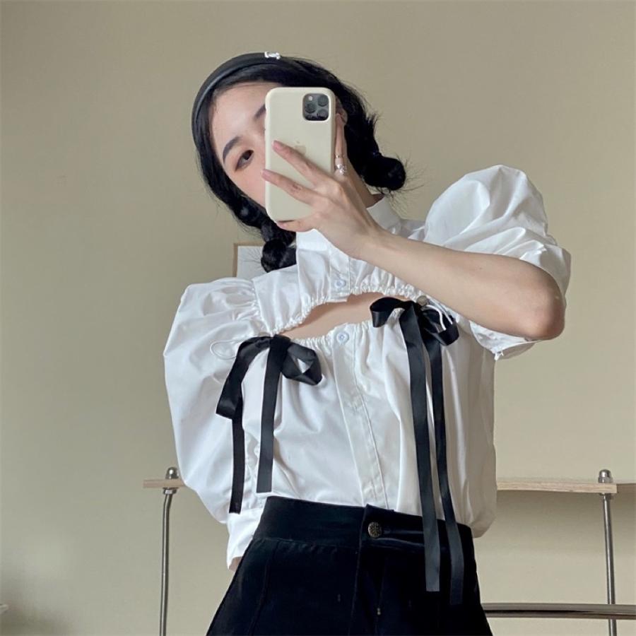 スリット ブラウス 韓国 オルチャン ストリート K Pop リボン V系 Hiphop 原宿系 半袖 可愛い 衣装 トップス 5t 230 メール便ok 5t 230 Joyboxストリートショップ 通販 Yahoo ショッピング