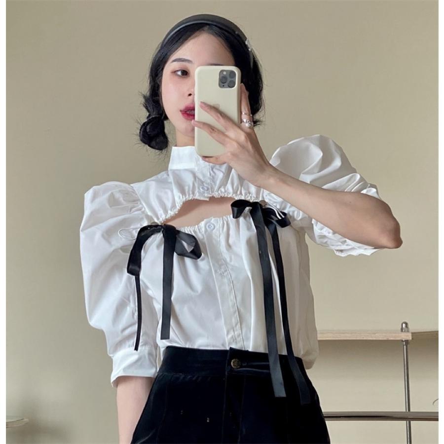 スリット ブラウス 韓国 オルチャン ストリート K Pop リボン V系 Hiphop 原宿系 半袖 可愛い 衣装 トップス 5t 230 メール便ok 5t 230 Joyboxストリートショップ 通販 Yahoo ショッピング