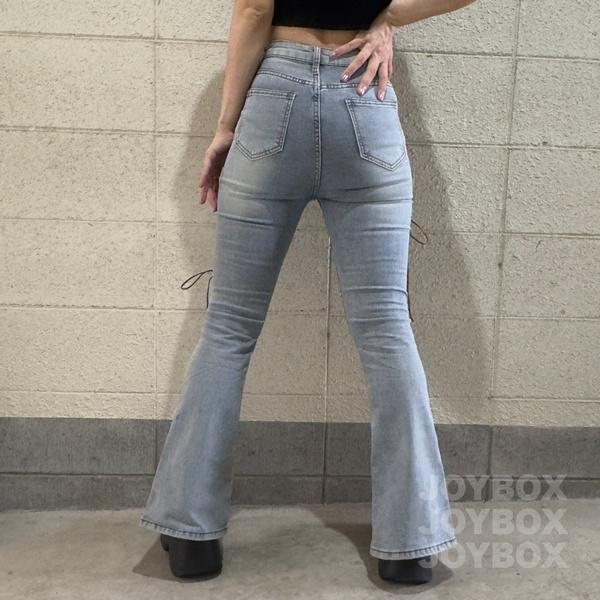 編み上げ デニム パンツ ジーンズ スキニー スリット フレア 編み上げ デニム パンツ ジーンズ スキニー スリット フレア