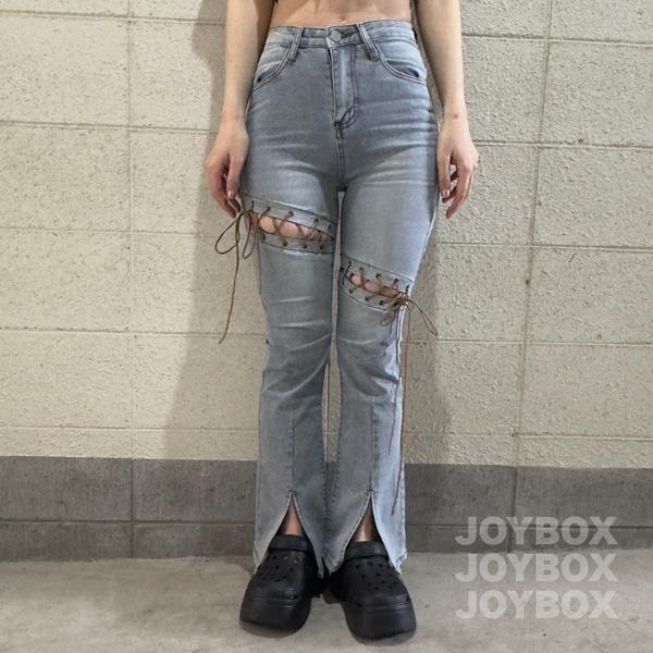 編み上げ デニム パンツ ジーンズ スキニー スリット フレア 編み上げ デニム パンツ ジーンズ スキニー スリット フレア