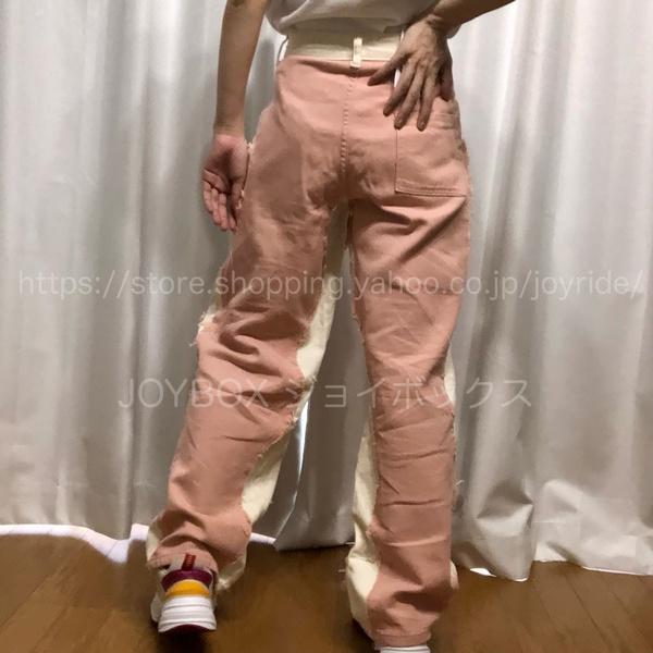 デニム パンツ ジーンズ ピンク バイカラー ライン ダメージ デニム パンツ ジーンズ ピンク バイカラー ライン ダメージ