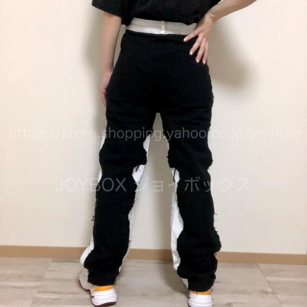 リメイク風 デニム パンツ ジーンズ 切替 韓国 レディース リメイク風 デニム パンツ ジーンズ 切替 韓国 レディース