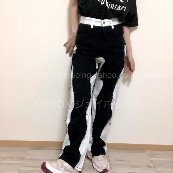 リメイク風 デニム パンツ ジーンズ 切替 韓国 レディース リメイク風 デニム パンツ ジーンズ 切替 韓国 レディース