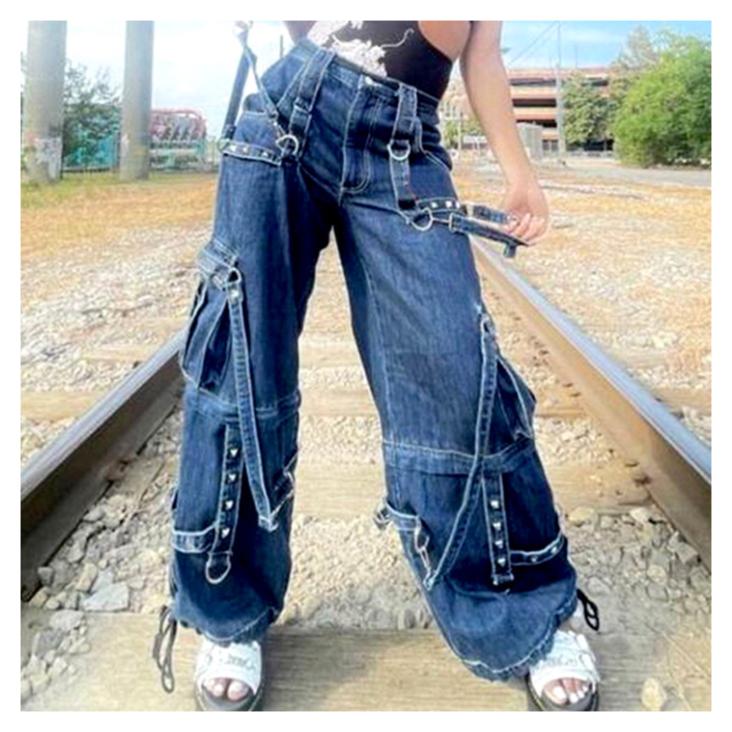 デニム カーゴ パンツ バギー ジーンズ ストラップ 韓国 ストリート Y2K HIPHOP K-POP ダンス 衣装 原宿系 レディース  6J-388 :6J-388:JOYBOXストリートショップ - 通販 - Yahoo!ショッピング