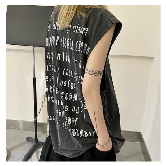 バックプリント ロゴ ノースリーブ Tシャツ タンクトップ バスケタンク 韓国 ストリート K-POP HIPHOP Y2K ダンス 衣装 サブカル  レディース 6T-304 :6T-304:JOYBOXストリートショップ - 通販 - Yahoo!ショッピング