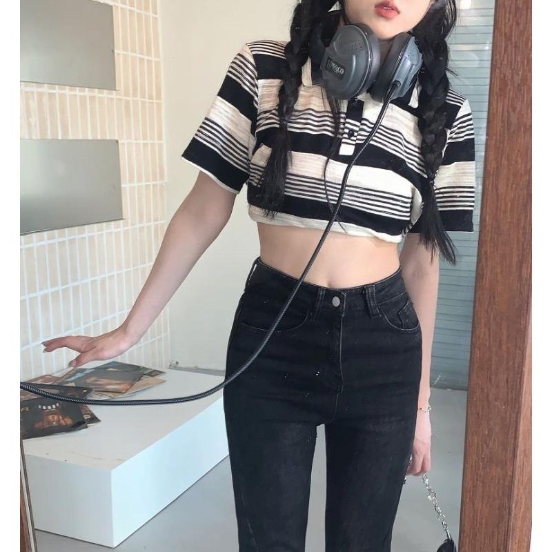 22年秋冬新作 ポロシャツ 韓国ファッション オルチャンファッション レディース ボーダー 半袖 ポロシャツ 韓国 ストリート メンズライク オルチャン Y2k Hiphop K Pop 原宿系 ダンス 衣装 レディース 6t 321 メール便ok Www Threeriversofs Com