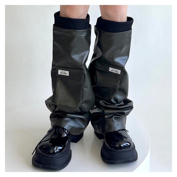 レザー レッグカバー 韓国 Y2K モード系 ストリート系 ダンス