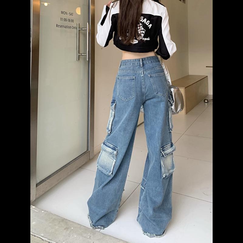 カーゴ デニム パンツ ジーンズ ポケット 韓国 ストリート系 Y2K 