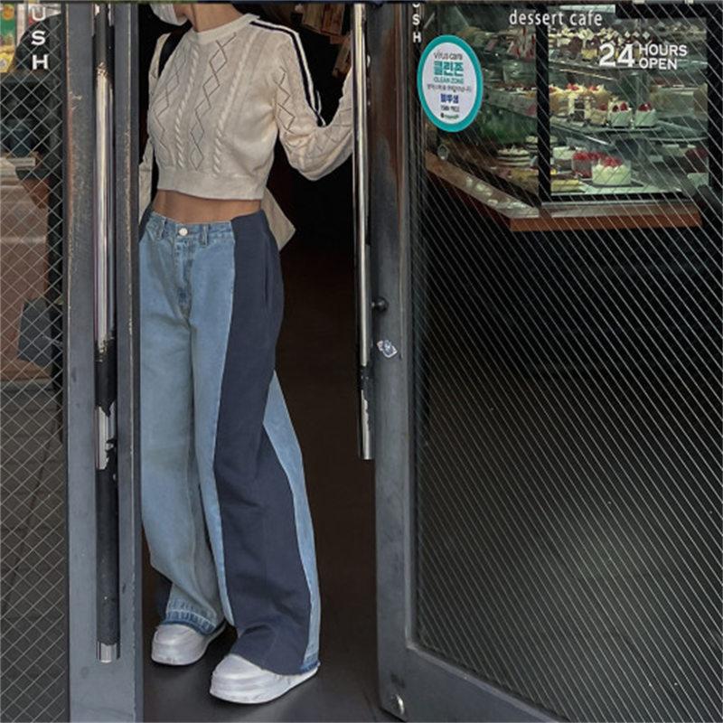 デニム パンツ ライン バイカラー ジーンズ 韓国 レディース デニム パンツ ライン バイカラー ジーンズ 韓国 レディース
