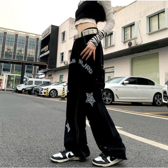 デニム パンツ 星柄 ロゴ ジーンズ 韓国 レディース ストリート デニム パンツ 星柄 ロゴ ジーンズ 韓国 レディース ストリート