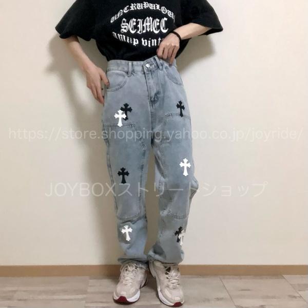 デニム パンツ クロス 十字架柄 ジーンズ 韓国 ストリート系 Y2K デニム パンツ クロス 十字架柄 ジーンズ 韓国 ストリート系 Y2K