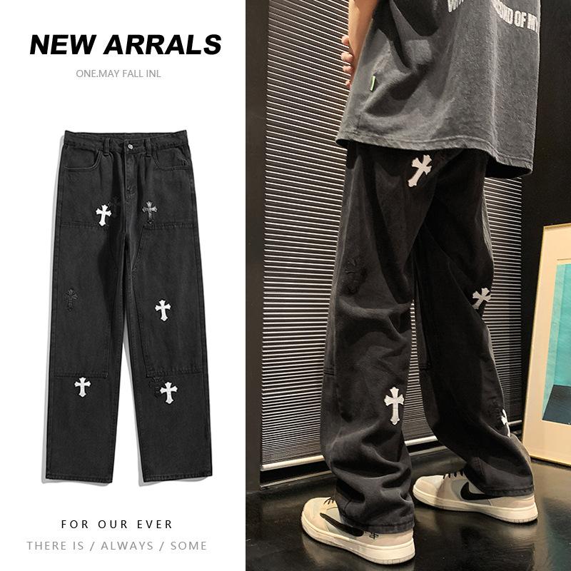 デニム パンツ クロス 十字架柄 ジーンズ 韓国 ストリート系 Y2K デニム パンツ クロス 十字架柄 ジーンズ 韓国 ストリート系 Y2K