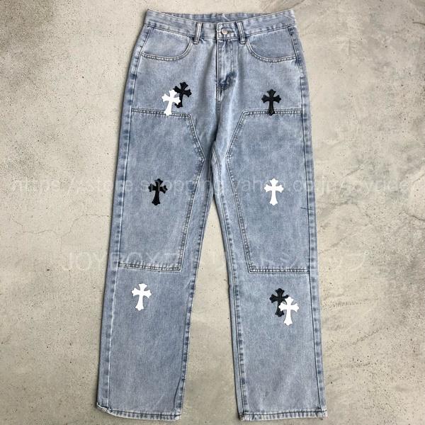 デニム パンツ クロス 十字架柄 ジーンズ 韓国 ストリート系 Y2K デニム パンツ クロス 十字架柄 ジーンズ 韓国 ストリート系 Y2K