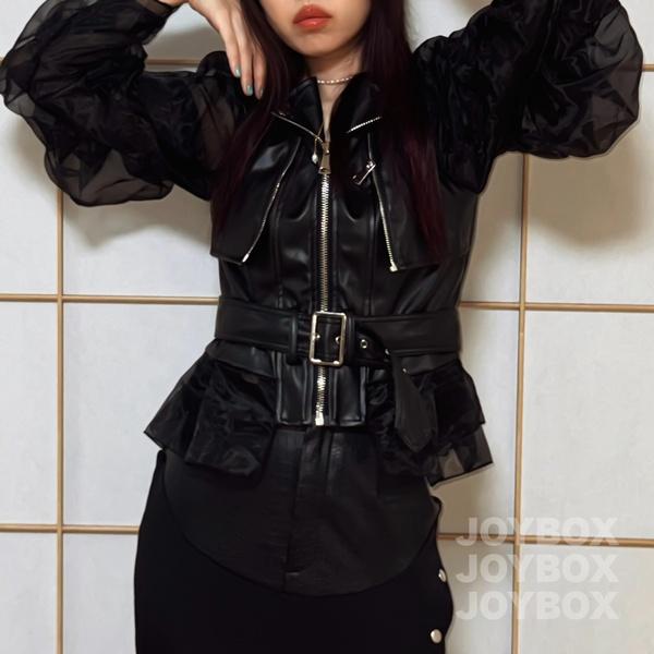 春秋レディースミニPUレザージャケット❤️ブラック足長効果抜群韓国風ライダース Qoo10] 人气新作アウター ブラック PUレザー