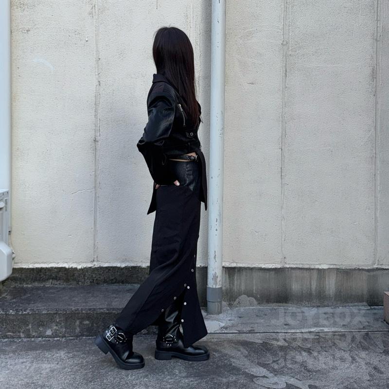 アシメ 変形 テーラード ジャケット レザー 切替 韓国 ストリート