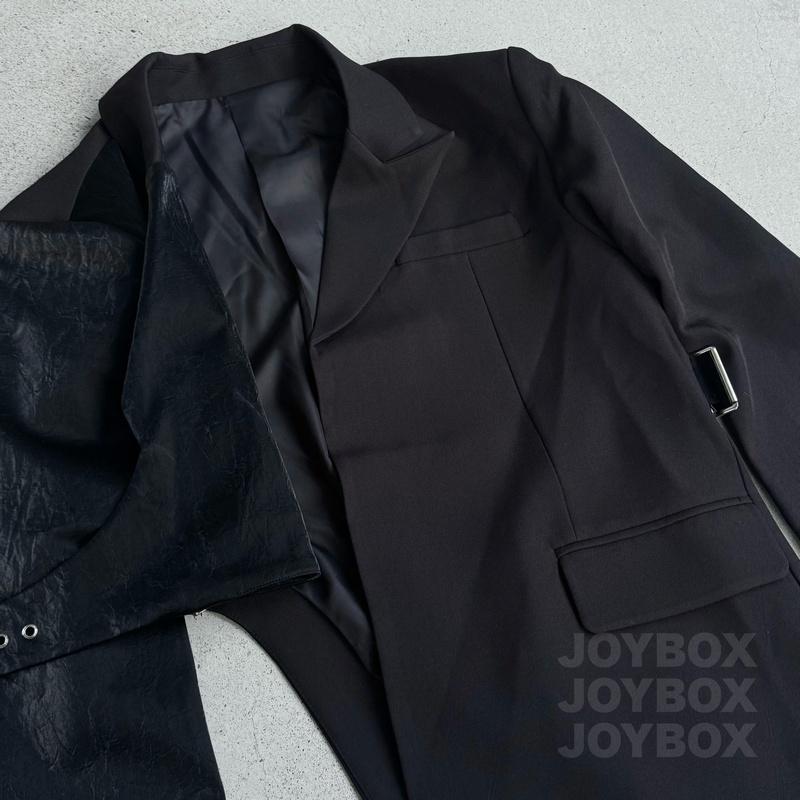 YohjiYamamoto1996AWレザー切替テーラード ジャケットアーカイブ アシメ 変形 テーラード ジャケット レザー 切替 韓国 ストリート