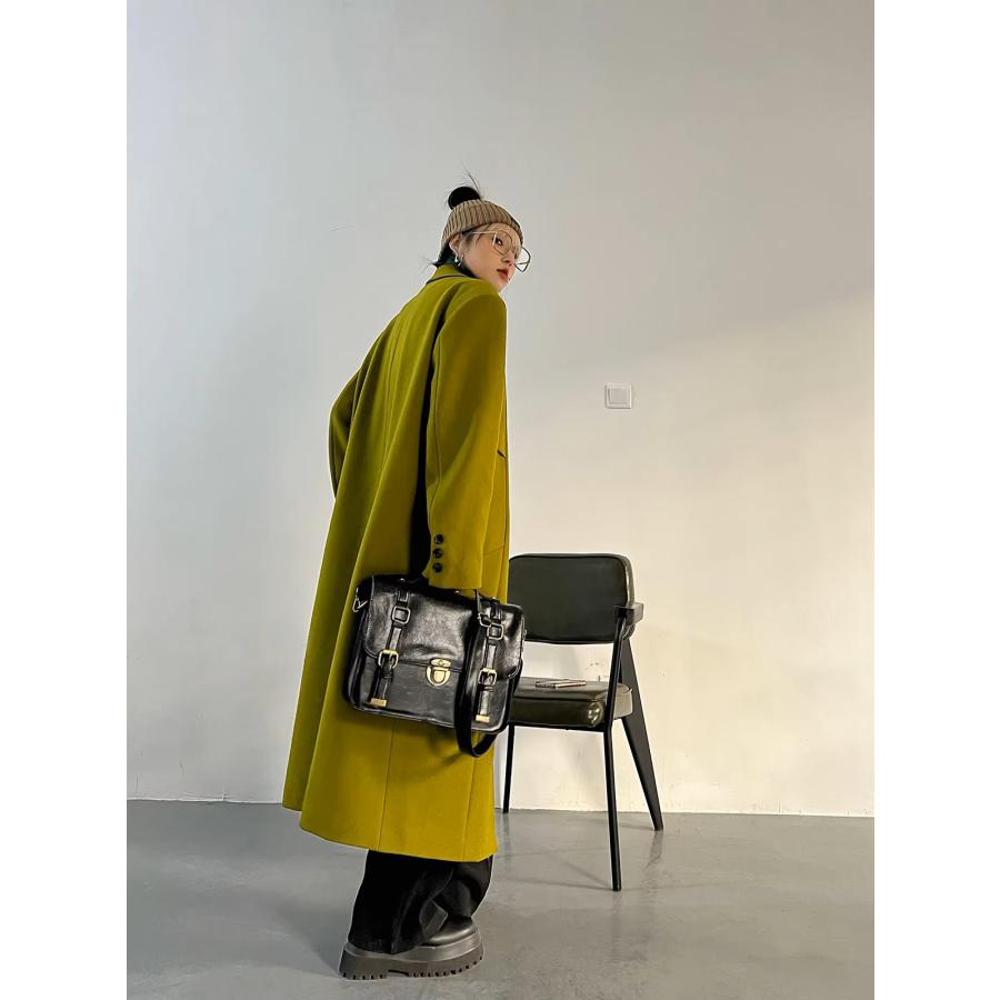 vent44チェスターコートM 黒　アンゴラ　ヘリンボーン　裏黄緑・迷彩 チェスター コート ロング 韓国 ストリート モード系 グランジ 秋 春