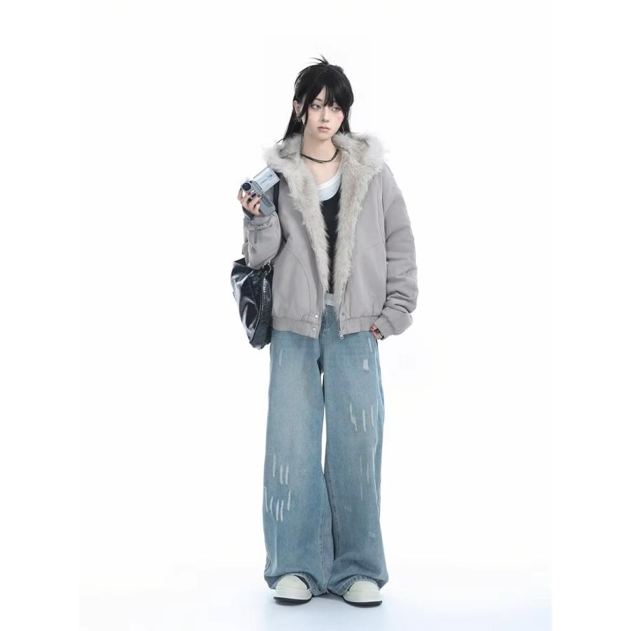 ファー ブルゾン フード パーカー 韓国 ストリート系 ダンス 衣装