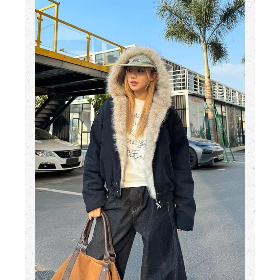 ファー ブルゾン フード パーカー 韓国 ストリート系 ダンス 衣装