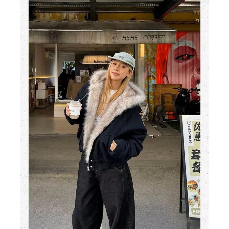 ファー ブルゾン フード パーカー 韓国 ストリート系 ダンス 衣装