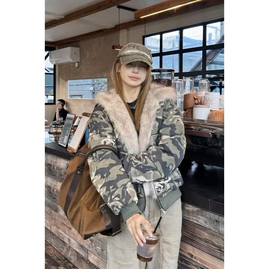 カモフラ 迷彩柄 ファー パーカー ジップアップ 韓国 ストリート カモフラ 迷彩柄 ファー パーカー ジップアップ 韓国 ストリート