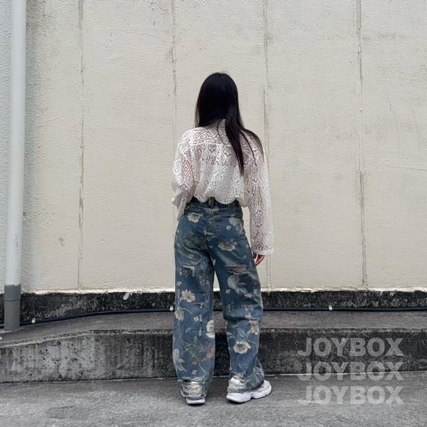 花柄 デニム パンツ ジーンズ ダメージ 韓国 レディース 花柄 デニム パンツ ジーンズ ダメージ 韓国 レディース