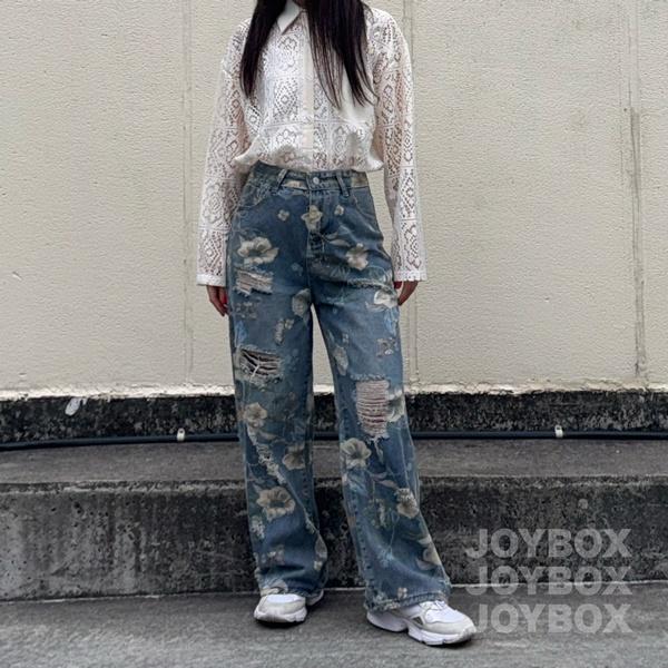 花柄 デニム パンツ ジーンズ ダメージ 韓国 レディース 花柄 デニム パンツ ジーンズ ダメージ 韓国 レディース