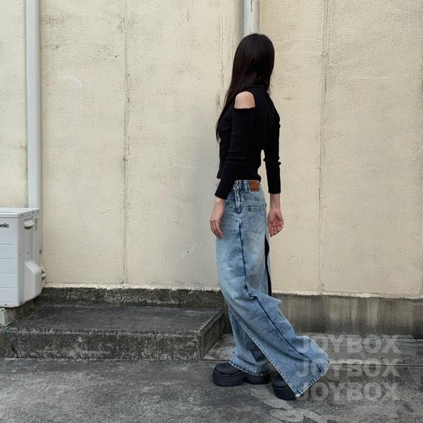 デニム パンツ 重ね着風 ジーンズ 韓国 ストリート系 モード系