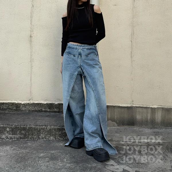 デニム パンツ 重ね着風 ジーンズ 韓国 ストリート系 モード系