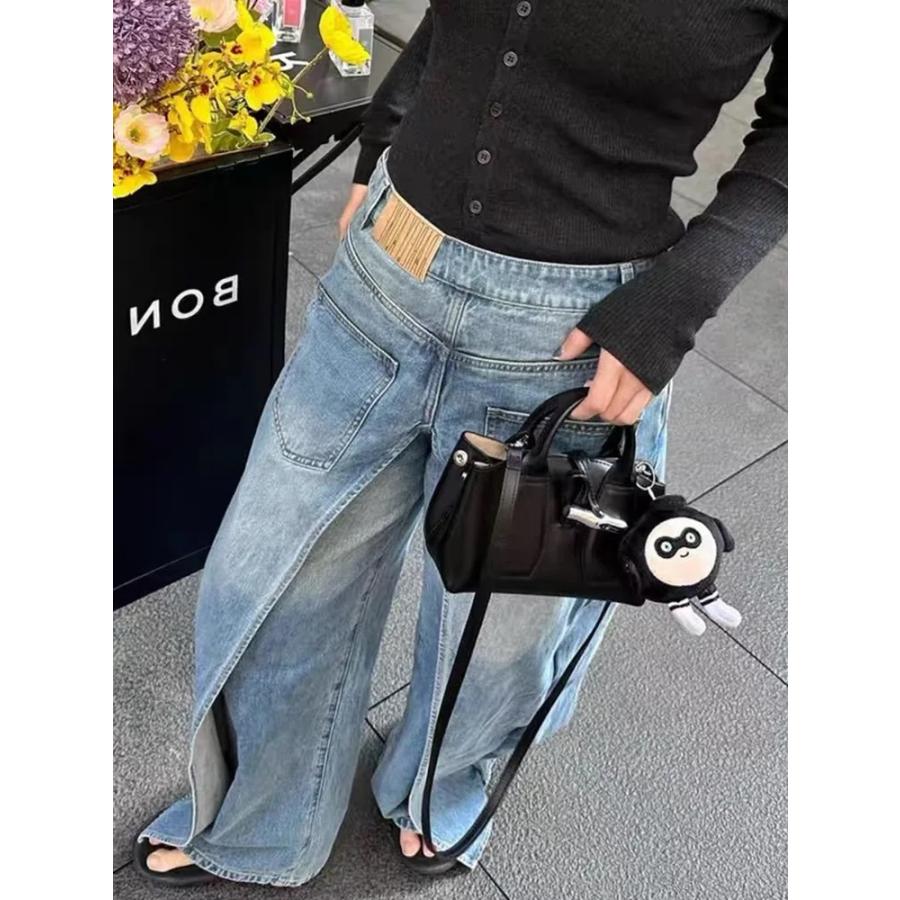 デニム パンツ 重ね着風 ジーンズ 韓国 ストリート系 モード系