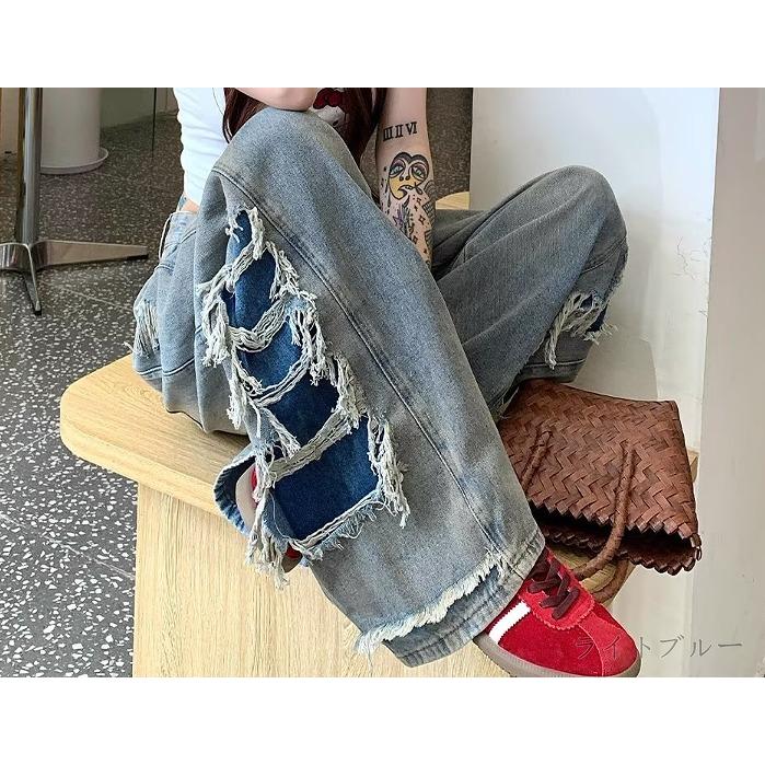リメイク風 デニム パンツ ダメージ ジーンズ 韓国 ストリート系