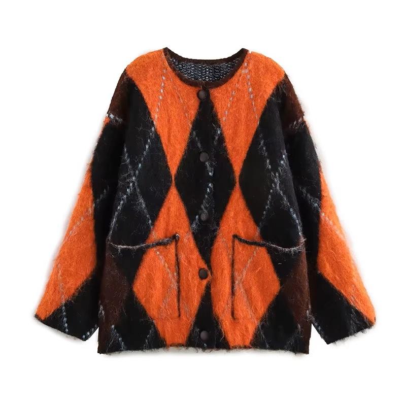 モヘア ニット カーディガン アーガイル チェック柄 韓国 ストリート系