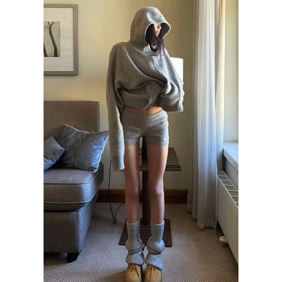 ニット パーカー セットアップ ジップアップ ショートパンツ 韓国