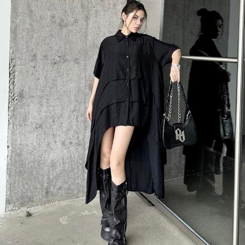 フィッシュテール シャツ ロング ワンピース 半袖 アシメ 変形 韓国