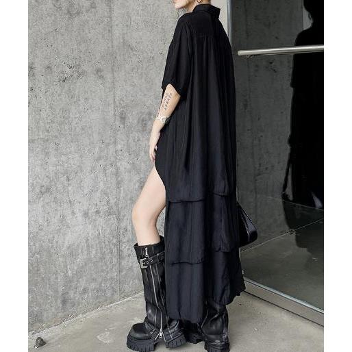 HARE 半袖 ワンピース 黒 青 シースルー 大人 モード系 シースルー重ね着風長袖 ロングマーメイドワンピース 黒×緑