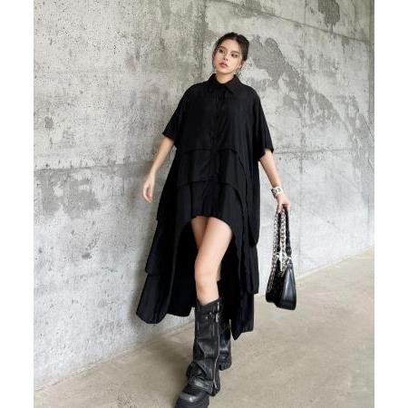 フィッシュテール シャツ ロング ワンピース 半袖 アシメ 変形 韓国