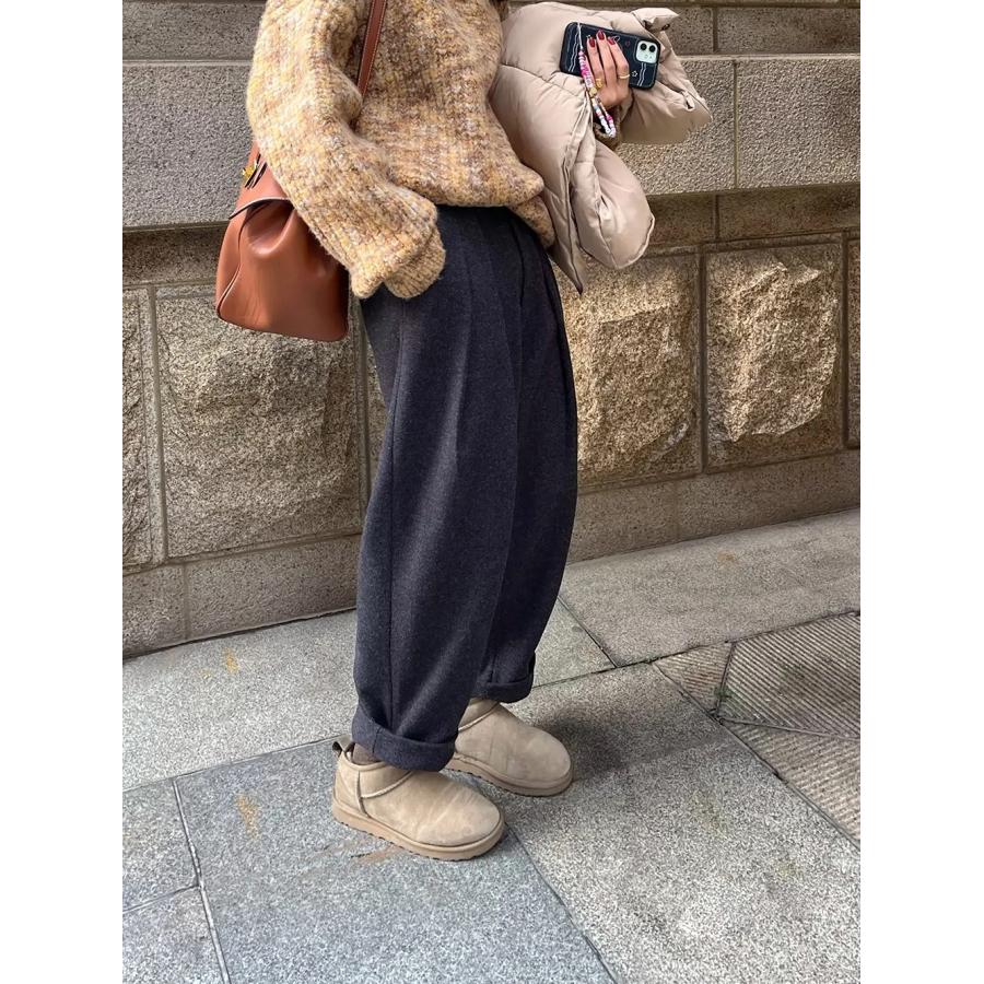 テーパード パンツ ウール調 タック 韓国 ストリート系 冬 レディース