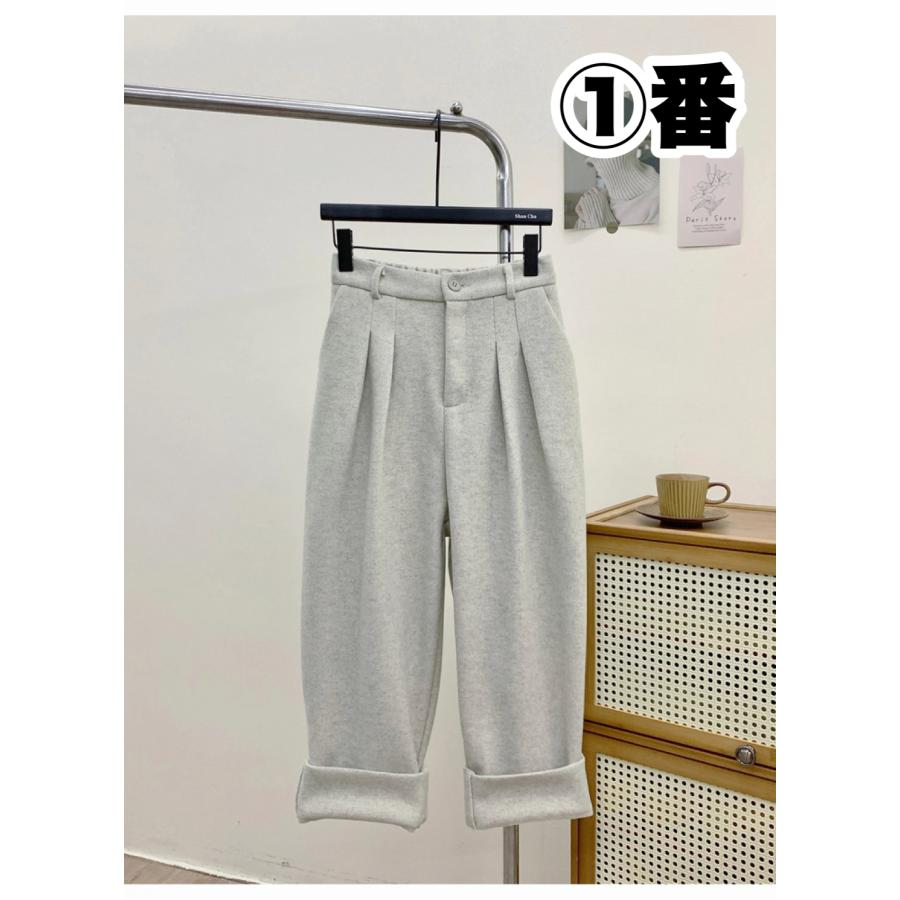 テーパード パンツ ウール調 タック 韓国 ストリート系 冬