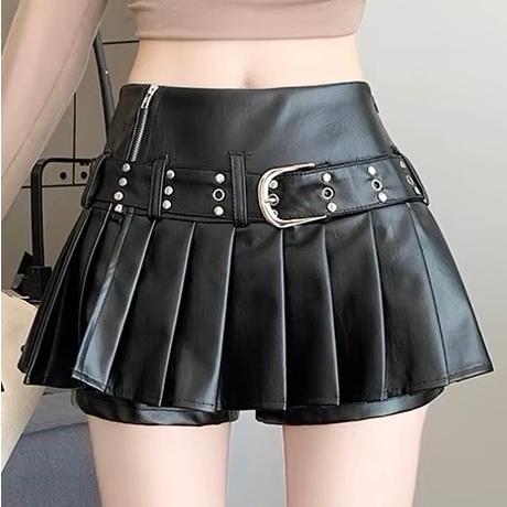 レザー プリーツ ミニ スカート ショート パンツ 韓国 レザー プリーツ ミニ スカート ショート パンツ 韓国