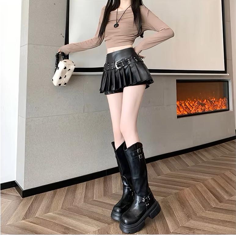 レザー プリーツ ミニ スカート ショート パンツ 韓国 レザー プリーツ ミニ スカート ショート パンツ 韓国
