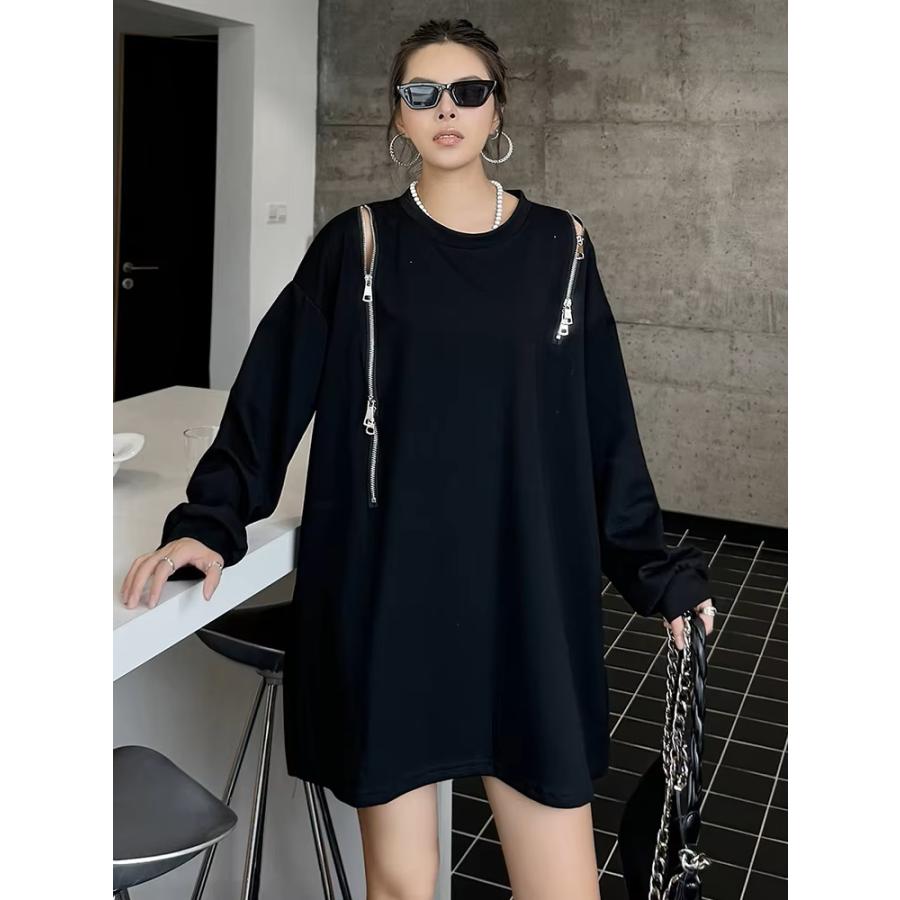 レオパード ヒョウ柄 長袖 Tシャツ ロンT ファスナー スリット レオパード ヒョウ柄 長袖 Tシャツ ロンT ファスナー スリット