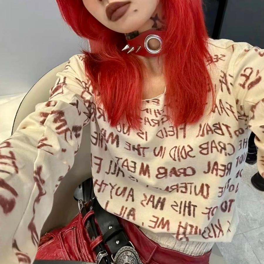 ロゴ 長袖 Tシャツ トップス ロンT ダメージ 韓国 ストリート系 ロゴ 長袖 Tシャツ トップス ロンT ダメージ 韓国 ストリート系