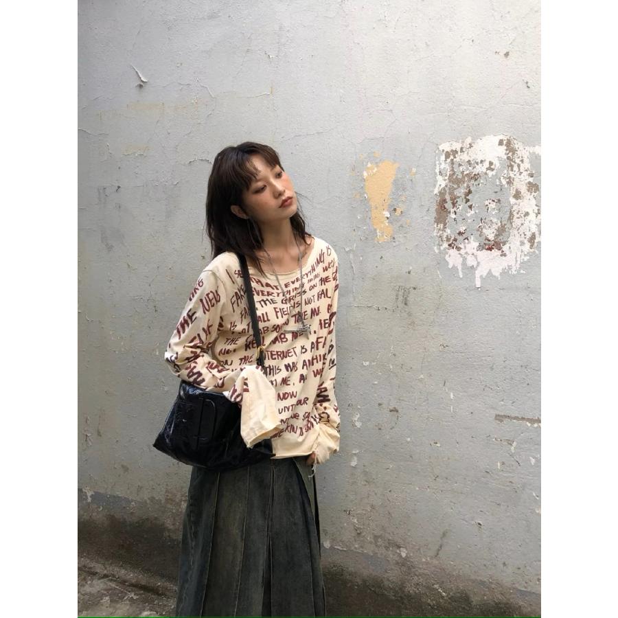 ロゴ 長袖 Tシャツ トップス ロンT ダメージ 韓国 ストリート系 ロゴ 長袖 Tシャツ トップス ロンT ダメージ 韓国 ストリート系
