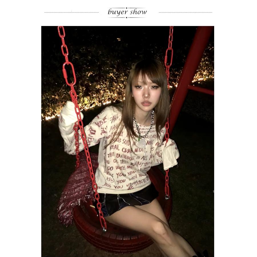 ロゴ 長袖 Tシャツ トップス ロンT ダメージ 韓国 ストリート系 ロゴ 長袖 Tシャツ トップス ロンT ダメージ 韓国 ストリート系
