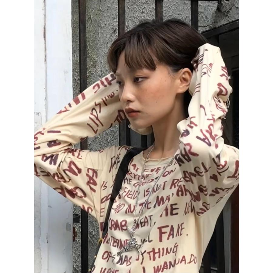 ロゴ 長袖 Tシャツ トップス ロンT ダメージ 韓国 ストリート系 ロゴ 長袖 Tシャツ トップス ロンT ダメージ 韓国 ストリート系
