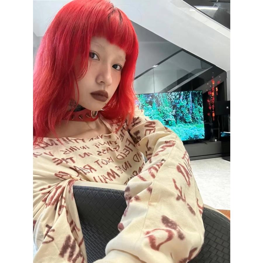 ロゴ 長袖 Tシャツ トップス ロンT ダメージ 韓国 ストリート系 ロゴ 長袖 Tシャツ トップス ロンT ダメージ 韓国 ストリート系